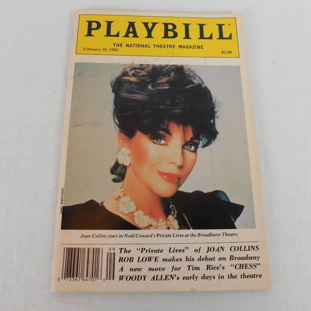 Playbill National Theatre Magazine February 1992 Joan Collins Rob Lowe Chess